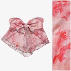 Joocy Babi Strapless Babydoll Tube Top XS Pink Floral Mesh Coquette Fairy Bow